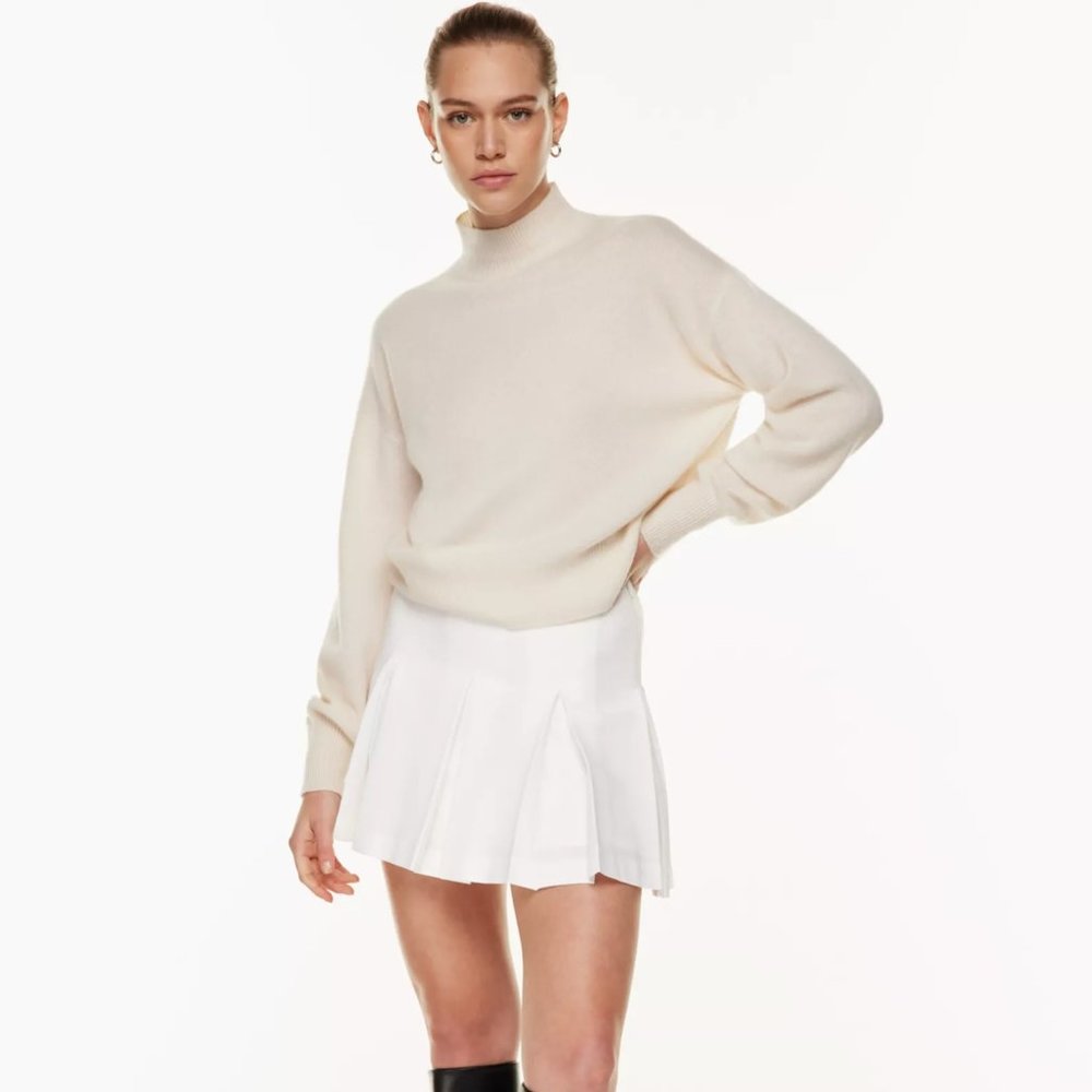 Aritzia White Pleated Mini Skirt